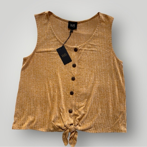 W5 Sleeveless Tie Front Button Down Top Tan - Picture 8 of 8
